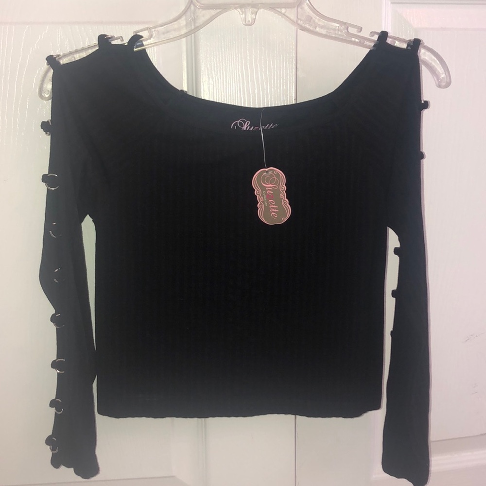 Black long sleeve crop top with open sleeves